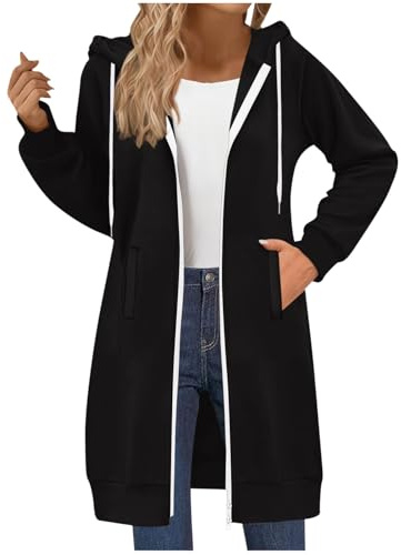 Zip Up Hoodie Women Oversized Double Zippered Longline Hoodie Solid Color Hooded Sweatshirts Fleece Jackets Long Sleeve Tops Casual Loose Fit Hoody Plain Sweater Winter Long Coats with Pockets