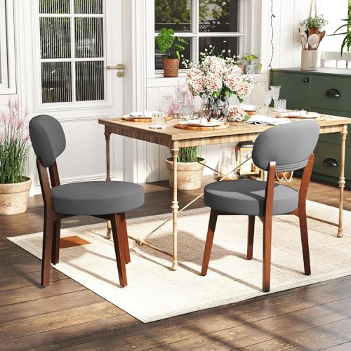 Ckaff Esszimmerstühle 2er Set, Küchenstuhl Polsterstuhl Wohnzimmerstuhl mit Rückenlehne und Beine aus Massivholz, Stuhl Esszimmer aus Leinen für Esszimmer Wohnzimmer Schlafzimmer, Grau