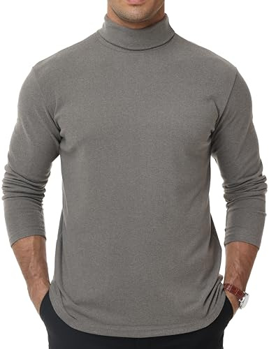 Men's Turtleneck Thermal Tops Long Sleeve Basic Layer Roll Neck Vest Soft Fleece Like Fabric Undershirt