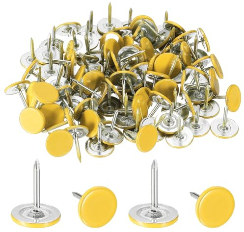 sourcing map 100Pcs Upholstery Thumb Tacks, 7/16 x 1/2 Flat Head Upholstery Push Pins Decorative Nails for Wood Wall Furniture, Yellow