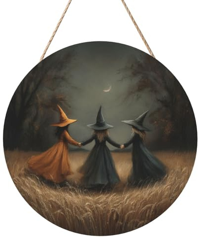 Holzschild mit Aufschrift 3 Young Witches für Haustür, 30 cm, rund, zum Aufhängen, Wandschild, Bauernhaus-Dekorationen