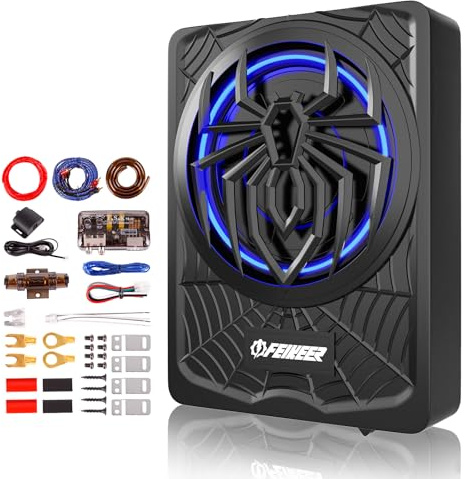NEW 10 1200W Subwoofer,BLUE Slim Underseat Car Subwoofer and Amp Package.Under Seat Subwoofers with Amp,Individual Control for Low Pass/Gain/Boost Bass.Deep Bass Perfect for Truck/SUV/Jeep/MPV