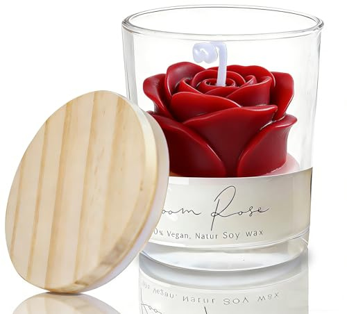 Valentine's Day Red Rose Scented Candles for Her Women,Valentines Day Gift Soy Wax Clear Glass Rose Candle for Girlfriend Women,Mother's Day,Anniversary Birthday Christmas Presents for Wife Mum Bestie