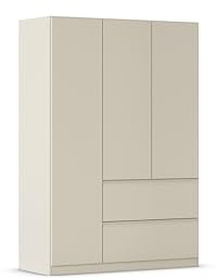 Rauch Möbel Costa, Kleiderschrank, Farbe Beige, Breite 136 cm | Schrank, 3-türig, 2 Schubladen, Push-to-open, Zubehör Classic, für Schlafzimmer, Kinderzimmer, Babyzimmer, Garderobe
