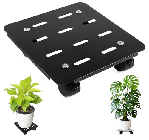 lemgyiamz Sottovaso con Ruote, Portavasi con Ruote, Base Metallica 25x24cm con 4 Ruote Girevoli e 2 Freni, per Mobile Interno ed Esterno, Nero