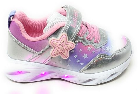 Lelli Kelly Stella LKAL5635 Mädchenschuhe mit Licht, Silber, Klettverschluss, gepolsterte und ergonomische Sohle, silber / schwarz, 29 EU