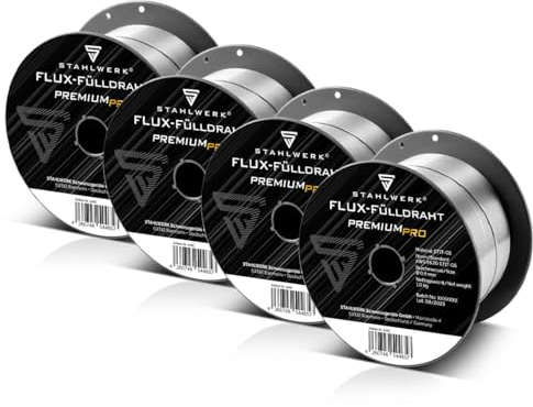 STAHLWERK FLUX Fülldraht Ø 0,9 mm E71T-GS – 4 Stück je 1 kg auf D100-Spulen | für 16 mm Dorn, universell einsetzbar, selbstschützender Schweißdraht, Schweißen ohne Gas, geeignet für viele MIG/MAG-Geräte