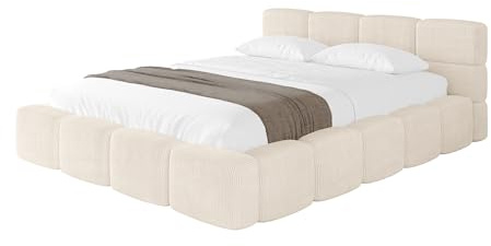ALTDECOR Polsterbett mit Bettkasten und Lattenrost, Bett mit Matratze H3/H4, Kopfteil, Boxbett, Doppelbett mit Stauraum - NATA-v1 180x200 Beige