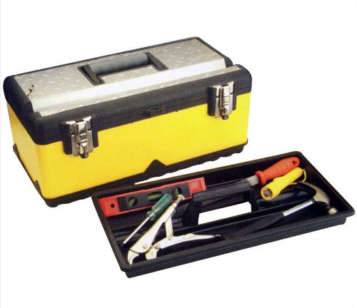 NEW 18.5 TOOLBOX YELLOW METAL TOOL BOX STAINLESS STEEL STORAGE CHEST DIY CONTAINER INCH | SECURE GRIP HANDLE - FITTED WITH REMOVABLE INNER TRAY