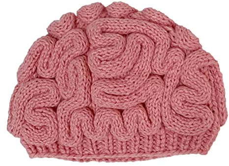 BIBITIME Unisex Handmade Knitted Brain Beanie Cap Halloween Hat (Made to fit Average Adult, Pink)