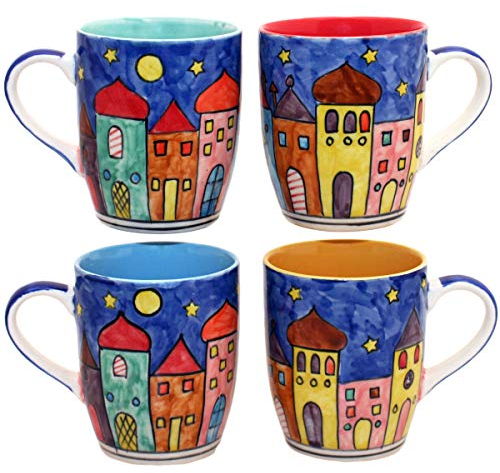 Gall&Zick Kaffeetasse mit Stadtmotiv, handbemalt, ca 350ml, Keramik, 4er Set