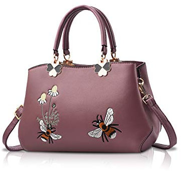 NICOLE&DORIS Donne Borse a mano Retro Borsa a tracolla Le signore Moda Borsa a tracolla Borsa Totalizzatore Ricamo Ape viola 2