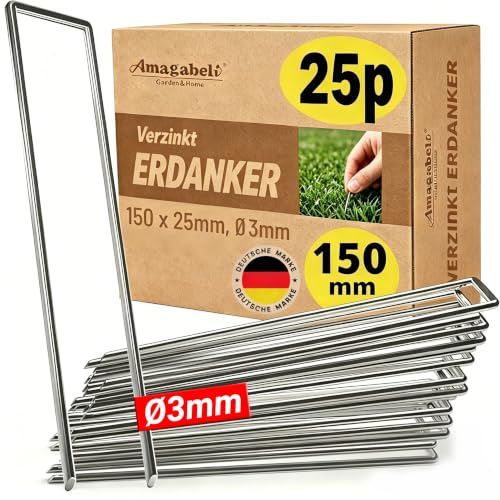 AMAGABELI GARDEN & HOME 25 Erdanker Bodenanker Unkrautvlies Anti-Rost Stück Aus Gehärtetem 150 MM Durchmesser Stahl Erdanker Verzinkt Premium - U-förmig Bodenanker Unkrautvlies Gartenvlies Heringe