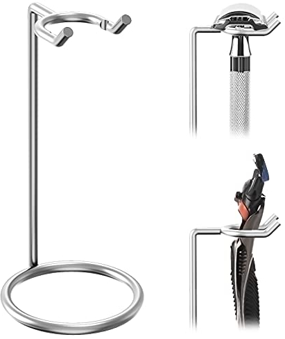 Linkidea Rasierhobelständer aus Edelstahl, Rasiererhalter, Deluxe-Reiserasiererständer für Herren, kompatibel mit Rasierhobel mit langem Griff, Fusion 5, ProShield, Mach 3 (Silber/poliertes Chrom)