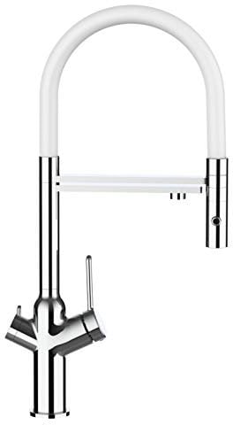 4-Wege Küchenmischer Küchenarmatur für Sprudelanlagen und Wasserfiltersysteme mit abnehmbarer 2 strahliger Handbrause - Weiß