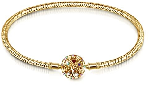 GNOCE Lebensbaum Armband aus 925 Sterling Silber 18K vergoldet mit bunten Steinen eingelegt Baum des Lebens Schmuck Freundschaft Geschenk mit Geschenkbox (Gelb Gold, 21)