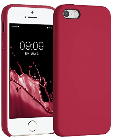 kwmobile Hülle kompatibel mit Apple iPhone SE (1.Gen 2016) / iPhone 5 / iPhone 5S Hülle - Silikon Handy Case - Handyhülle weiche Oberfläche - kabelloses Laden - Sweet Cherry