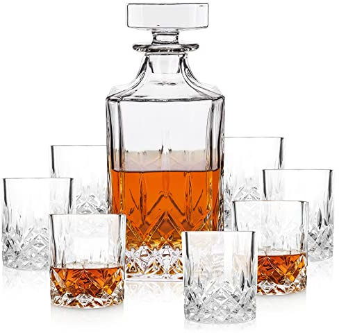 Viski Lot de 8 verres à décanter et Lowball - Verres en cristal de qualité supérieure pour liqueur, scotch et whisky, verrerie