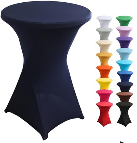 Highdi Stretch Stehtischhusse, Stehtisch Hussen Ø 60 / Ø 80 cm, Verstärkung im Fußbereich und Viele Farben Waschbar für Runden Tisch Hochzeit Bankett Tischdekoration (Navy blau, 80x110cm)