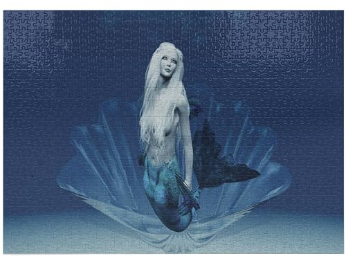 ABAKUHAUS Meerjungfrau Puzzle, Fairy Tail Mermaid, Heirloom-Qualität lustige Aktivität für die Familie langlebiger Karton, 1000 Stücke, Blau und weiß