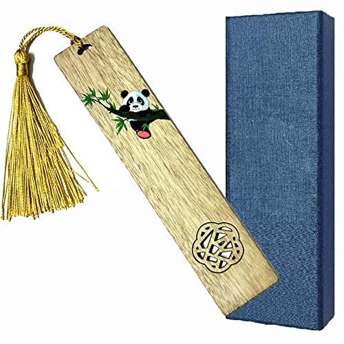 Lesezeichen Holz Abschiedsgeschenk,Panda Lesezeichen Holz,Bookmark, Handgefertigtes Hölzernes Lesezeichen Geschenkbox Set, für Aufzeichnen Lesen,Geschenk für Lehrer, Schüler