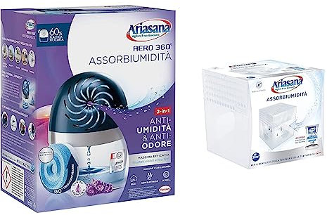 Ariasana Aero 360° kit assorbiumidità, Mini deumidificatore ricaricabile non elettrico, assorbi umidità contro condensa e muffa, fino a 30 m²