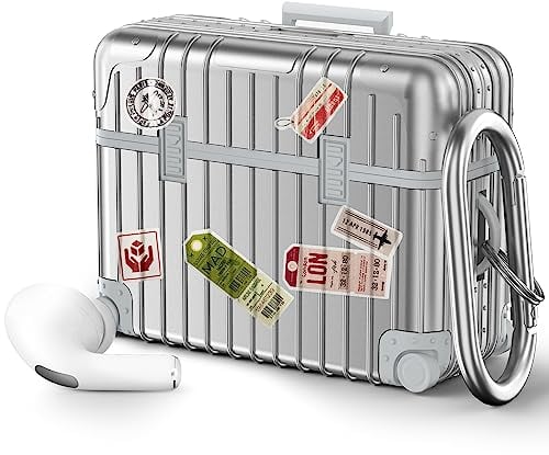 VISOOM Compatible With Airpods Pro 2 Case Cover, Funny Suitcase Design Case for Airpods Pro 2nd/1st Generation (2022/2019), Cute Fashion Protective Hard Case for Women Men with Keychain (Silver)