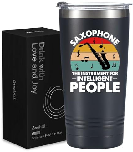 Onebttl Saxophon-Geschenke für Männer, Saxophonspieler-Becher, isoliert, 590 ml, Edelstahl-Reisebecher mit Strohhalm, Bürste, Deckel und Geschenk-Box, Jazz-Liebhaber-Geschenke