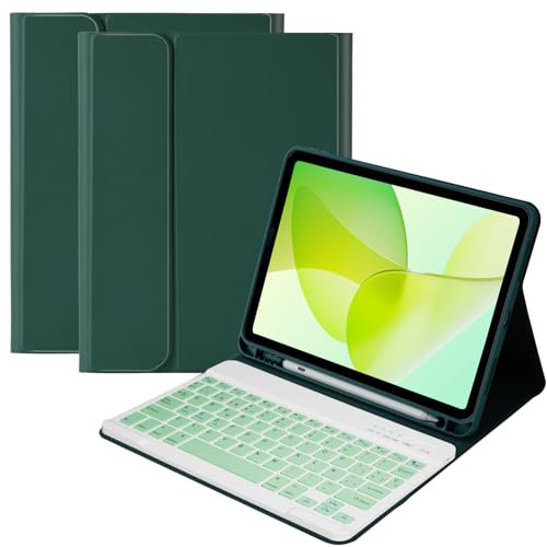 Funda con Teclado para iPad Air 11(M2) 2024 iPad Air 5ª y 4ª Gen 10.9 2022/2020, Teclado QWERTY Español, Funda con Portalápices Bluetooth Magnético Desmontable para iPad Pro 11 2018(Verde Oscuro)
