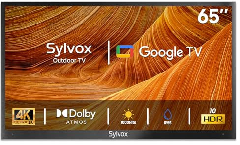 SYLVOX Outdoor TV, 65 Inch Smart TV 4K UHD 1000 Nit Brightness, Waterproof Outdoor Television for Partial Sun, Ideal for Patio Backyard, Works with Google Assistant, Screen Cast (2024, Deck Pro 2.0)