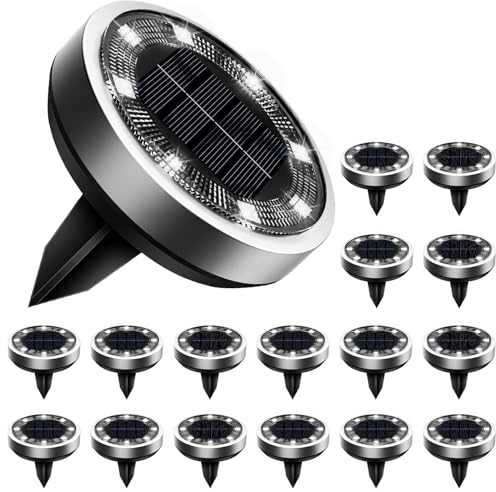 btfarm 16 Paquetes Luces Solares LED Exterior Jardin Suelo, 8 LED Luz Solar Exterior Jardin, IP65 Impermeable Lamparas Solares Exterior Jardin, Camino, Césped, Patio (Blanco Frío)
