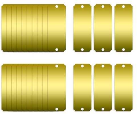 Ruimou 30 placas de identificación grabadas con láser, etiquetas en blanco para hacer bricolaje, esquina con muescas (dorado)