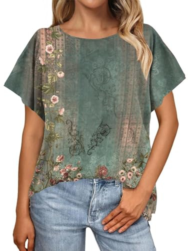 HOOUDO Sale Angebote Übergroßes T-Shirt mit Fledermausärmeln und Lockerem Rundhalsoberteil für Damen Shirt Damen Elegant Oktoberfest T-Shirt Damen Oberteile Damen Elegant K Sale Angebote Bestellung