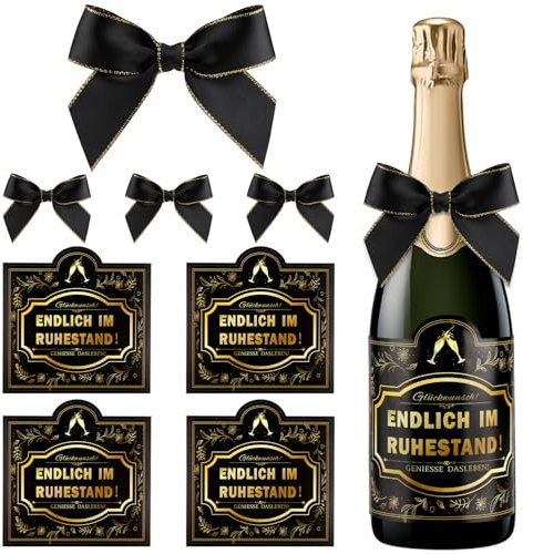 4 Piezas Etiquetas Adhesivas para Botella de Vino, Pegatina Autoadhesiva Botellas Vino con 4 Cintas Ajustables, Etiquetas para Botellas de Cerveza para Jubilados, Regalo de Jubilación
