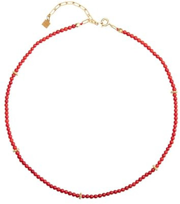 Nanna Folk - Collana in Corallo Rosso Brezza - Ciondolo da donna placcato oro - Catena regolabile in argento vermeil, 42 cm, Argento, Corallo rosso