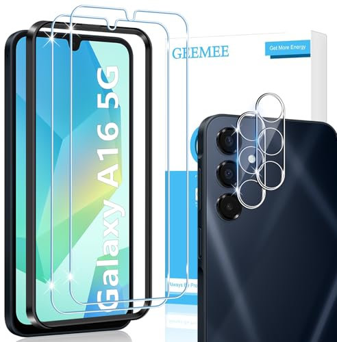 GEEMEE 2+2 Piezas Protector de Pantalla para Samsung Galaxy A16 4G/5G y Protector de Lente de Cámara, 9H Dureza HD Cristal Templado Anti-Arañazos Sin Burbujas Vidrio Templado Protector