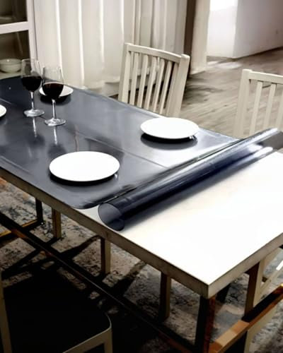 OZ HOME PVC Protege Table Transparent Noir 1,5mm - 80x100cm Nappe Transparente De Protection Étanche/Anti-Glisse, Nappe Transparente Rectangulaire, Résist. Aux Rayures/Chaleur, Compatible Alimentaire