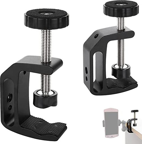 YEAZHEN 2Pcs Universal C Clamp, Heavy Duty Sturdy 1/4 and 3/8 Thread Hole for Tables Desk Mount, Desktop Mount Holder, Photo Studio Photography, Quick Release U Clip Holder and Wood Work