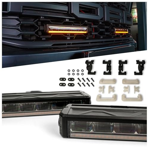 CHROMEMASTER | LED-Lampen im Fahrzeuggrill Kompatibel mit Ford Ranger Pick-up 2022+ ; 2x LED BAR Tagfahrlicht Strands Firefly 10’’, IP68, DT4-Stecker, E-Zulassung, 12-24V DC; 3 Leuchtmodi