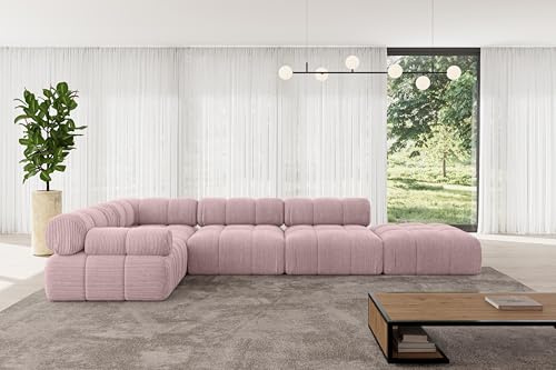 ALTDECOR Modulares Sofa Ecksofa in L-Form Corner modular Sofa Eckcouch Couch Wohnlandschaft Cauchsofa Polstersofa Felto-L2-380x190x70 cm Rosa