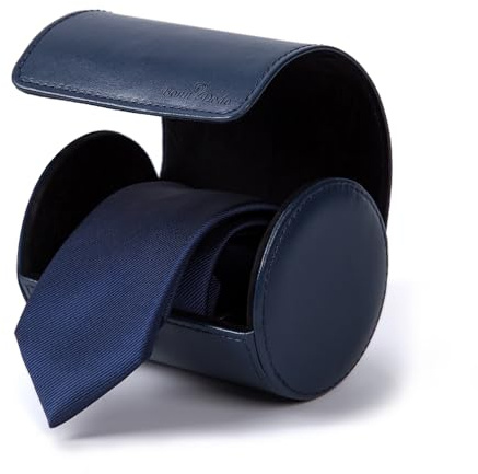 Krawattenbox für Reisen, PU-Leder, Blau, Krawatten-Organizer, Rolle | Zylinder-Leder-Krawattenrolle für Herren, tragbar, für Reisen, Business, Geschenke, Vatertag
