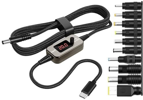 Dexumodbk 100W USB-C PD zu DC Adapterkabel 5A (5V/9V/12V/15V/20V Einstellbar) mit 5.5×2.1mm Stecker + 10 DC-Adaptern, für Laptop, Router, Monitor, Kamera, 1M Nylon-Kabel