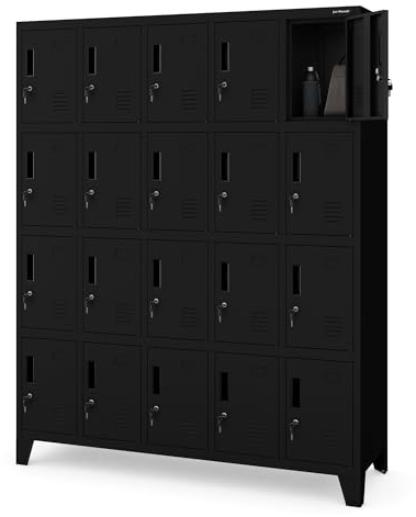 Jan Nowak Umkleideschrank Metall für 20 Nutzer, abschließbar, 172x136x45 cm | Spindschrank Personalschrank für 20 Nutzer, abschließbare Fächer je 10 kg, Lüftung, Namensschilder, Stahl, Wandmontage
