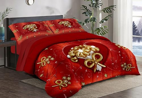 Masters House Trapunta Piumone Invernale Matrimoniale Stampa Digitale HD 4K Natale in Microfibra Anallergica, Imbottitura Calda e Morbida, Design Natalizio Elegante, Made in Italy (Bouquet)