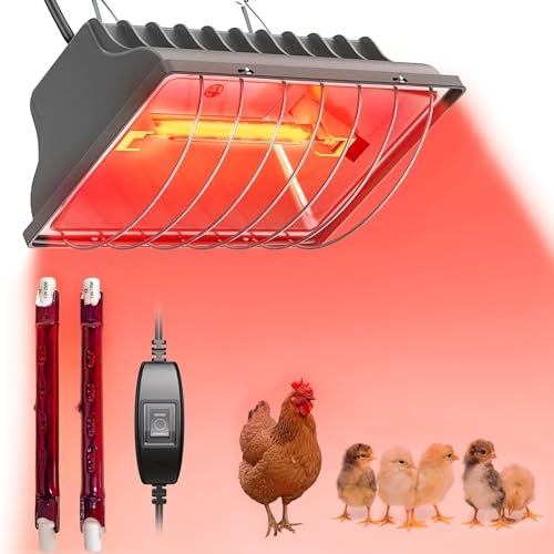 250W Infrarot Wärmelampe mit Thermostat, Heizlampe Hühnerstall Edelstahl, Rotlichtlampe für Küken, Hühner, Enten, Welpen und Kleintiere