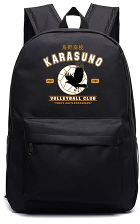 Huacaiyu Anime Haikyuu Laptop-Rucksack Karasuno Schultasche mit Shoyo Hinata Schwarz Freizeitrucksack