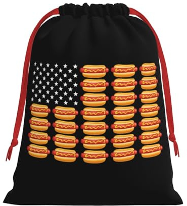 Hot-Dog-Tasche mit amerikanischer Flagge und Kordelzug, ideal als Aufbewahrungsbeutel für Weihnachtsgeschenke, Partys und Geburtstagsdekoration (groß)