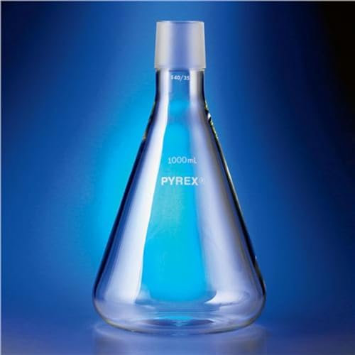 Corning Pyrex 33985-1L Borosilicate Glass Erlenmeyer Flask with 40/35 Standard Taper Joint, without Tubulation, 1L Capacity