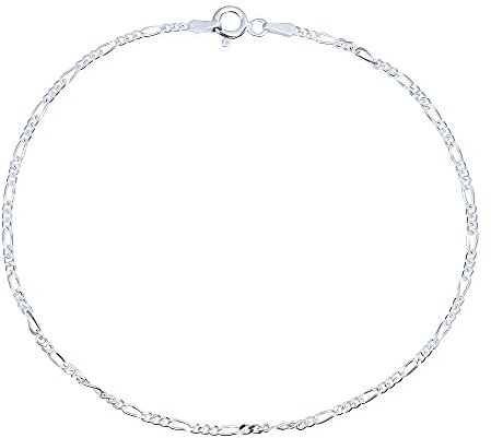 Bling Jewelry Simple Plain Figaro Link Chain Anklet Charm Ankle Bracelet For Women .925 Sterling Silver Made In Italy 10 Inch