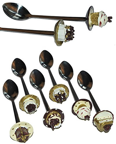 alles-meine.de GmbH 2 Stück 3-D Kaffeelöffel/Kuchenlöffel - Edelstahl mit kleinen Torten Griffen aus Kunstharz - Buffet - Kuchen kleine Löffel - Besteck Kuchenbesteck Teelöff..